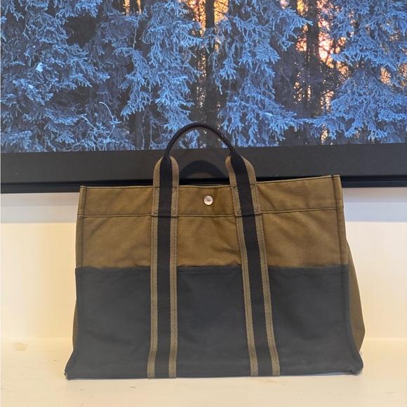 Hermès Tote Canvas Fourre-Tout | Olive & Navy | Authentic - Picture 4 of 15